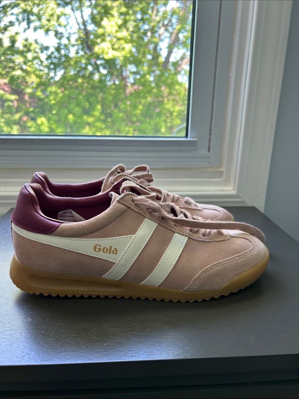 Gola Women's Blush Pink Suede Trainers with White Stripes